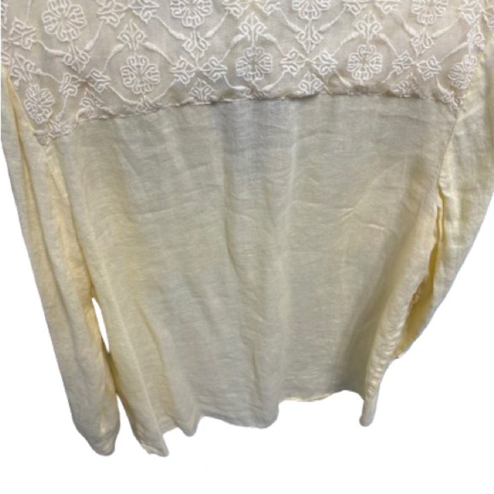 Chico's Tunic Top Yellow Linen Button Up Roll Tab Sleeve Size 2 (L, 12) - Picture 5 of 7